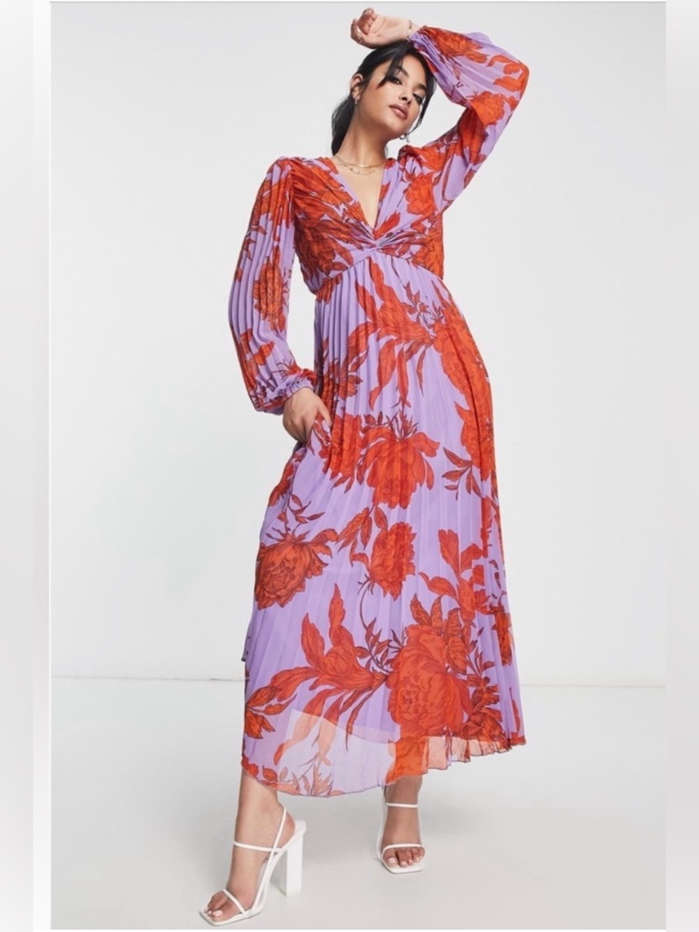 ASOS Lavender and Red Floral Twist-Front Maxi Dress - Picture 8 of 10
